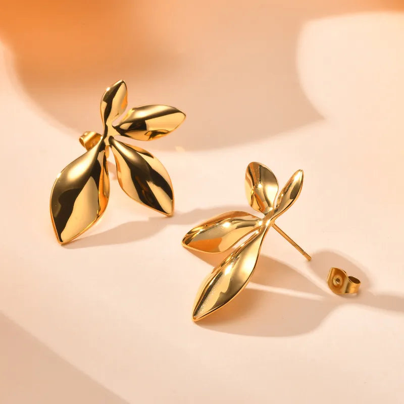 1 Pair IG Style Pastoral Leaf Leaves 201 Stainless Steel 18K Gold Plated Ear Studs