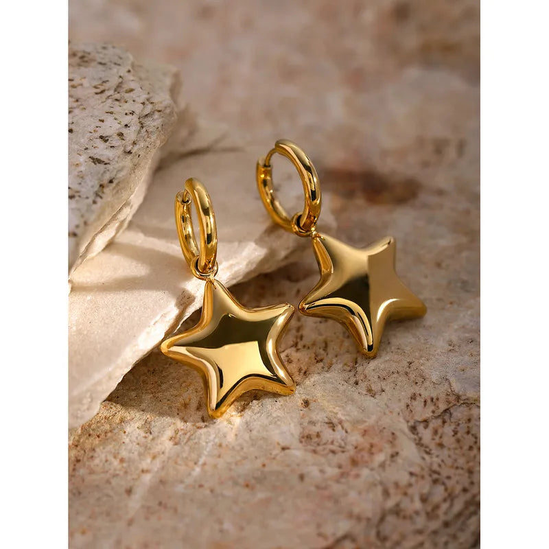 1 Pair IG Style Pentagram Plating 304 Stainless Steel 16K Gold Plated Drop Earrings