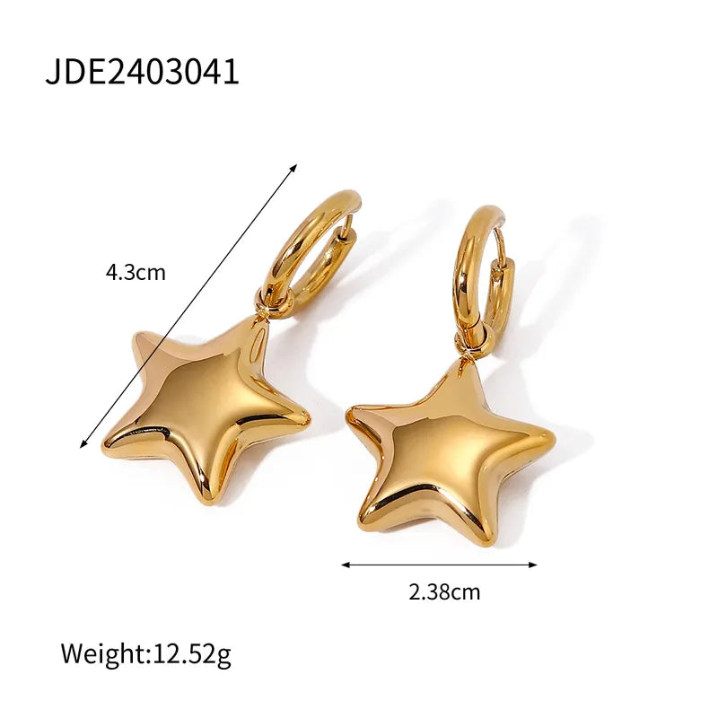 1 Pair IG Style Pentagram Plating 304 Stainless Steel 16K Gold Plated Drop Earrings