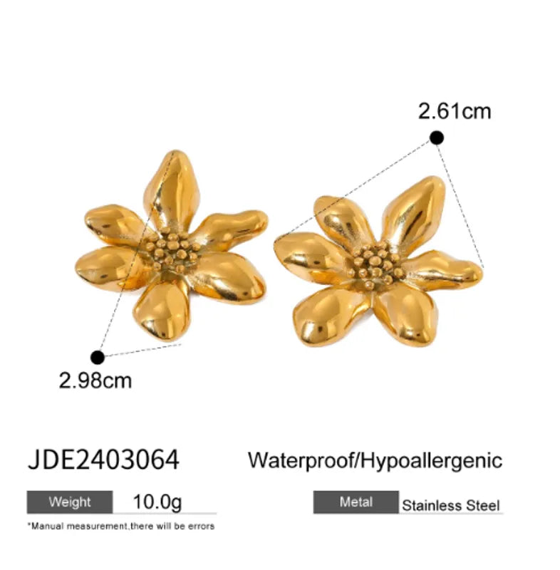 1 Pair IG Style Petal Plating 316 Stainless Steel 18K Gold Plated Ear Studs