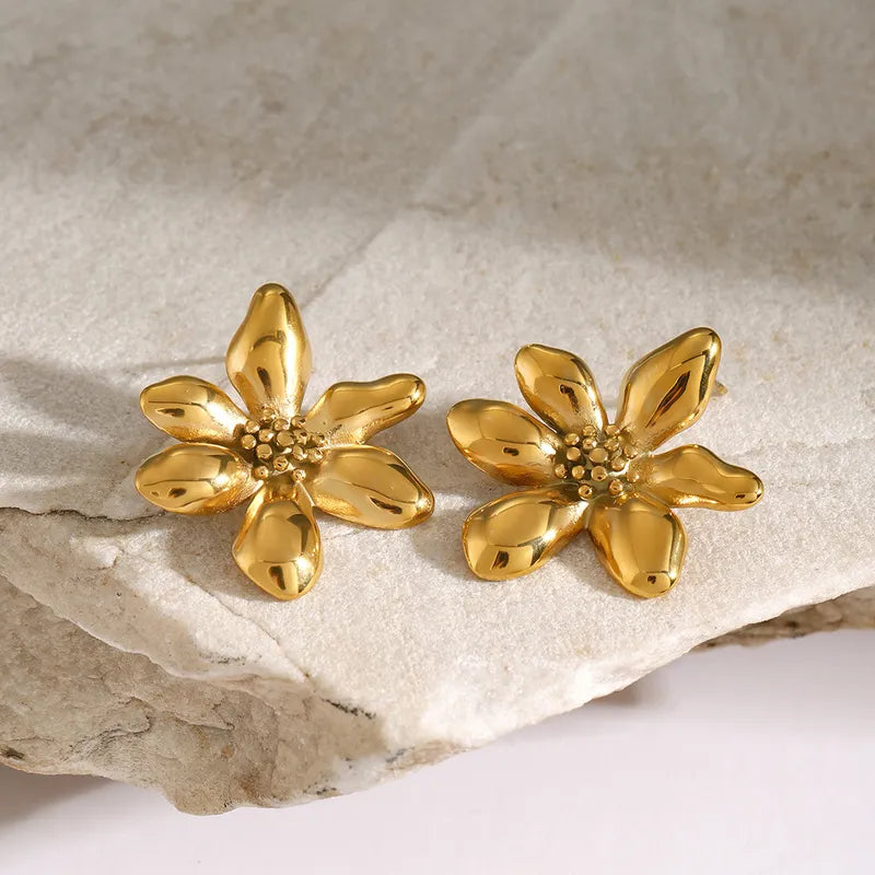 1 Pair IG Style Petal Plating 316 Stainless Steel 18K Gold Plated Ear Studs