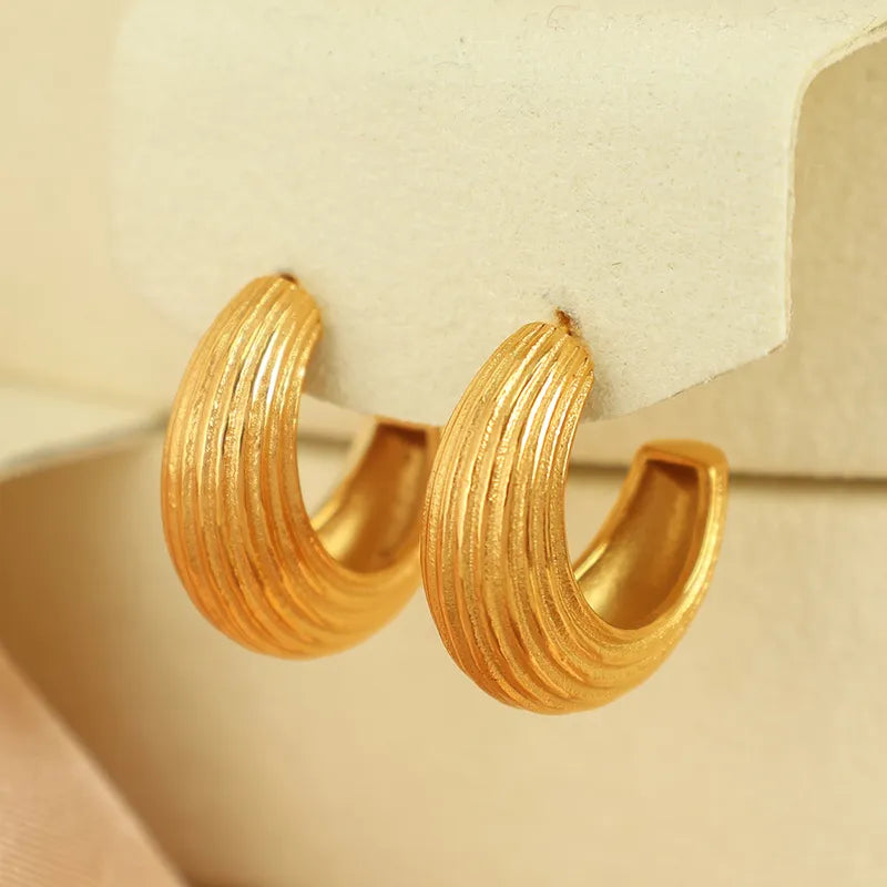 1 Pair IG Style Retro Classic Style C Shape Polishing Plating 304 Stainless Steel 18K Gold Plated Ear Studs