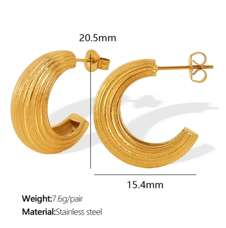 1 Pair IG Style Retro Classic Style C Shape Polishing Plating 304 Stainless Steel 18K Gold Plated Ear Studs