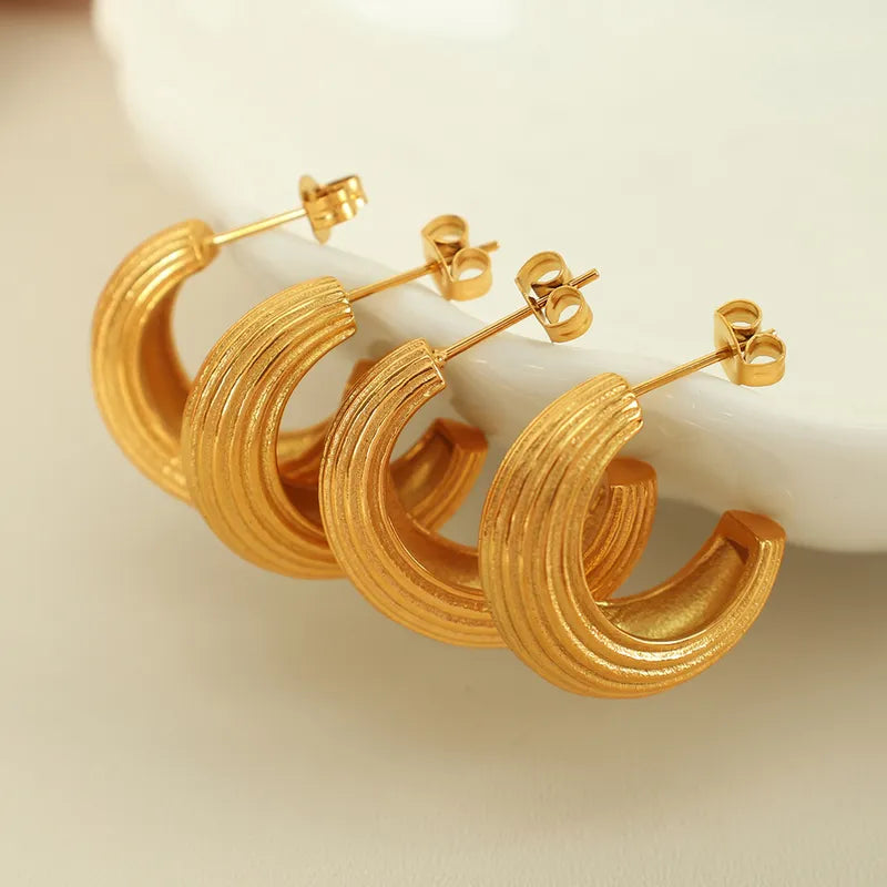 1 Pair IG Style Retro Classic Style C Shape Polishing Plating 304 Stainless Steel 18K Gold Plated Ear Studs