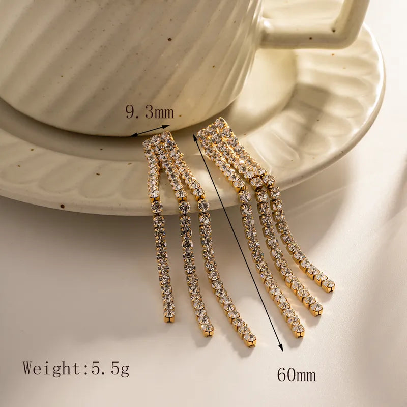 1 Pair IG Style Retro Classic Style Chain Inlay 304 Stainless Steel Zircon 18K Gold Plated Drop Earrings