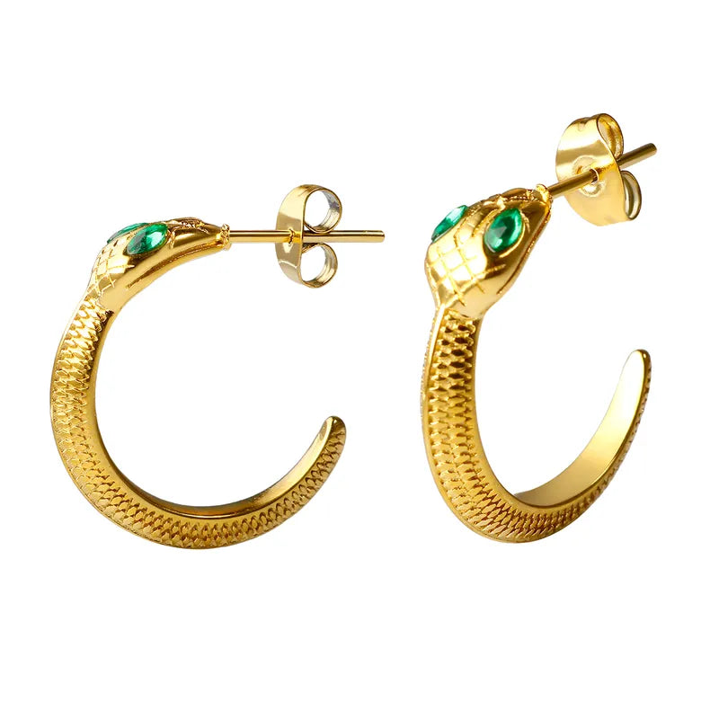 1 Pair IG Style Retro Snake 304 Stainless Steel Ear Studs