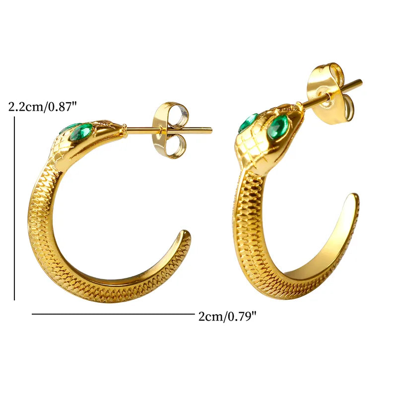 1 Pair IG Style Retro Snake 304 Stainless Steel Ear Studs