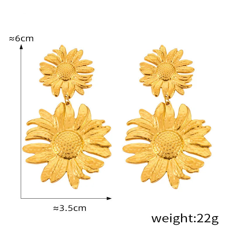 1 Pair IG Style Romantic Commute Sunflower 304 Stainless Steel 14K Gold Plated Drop Earrings