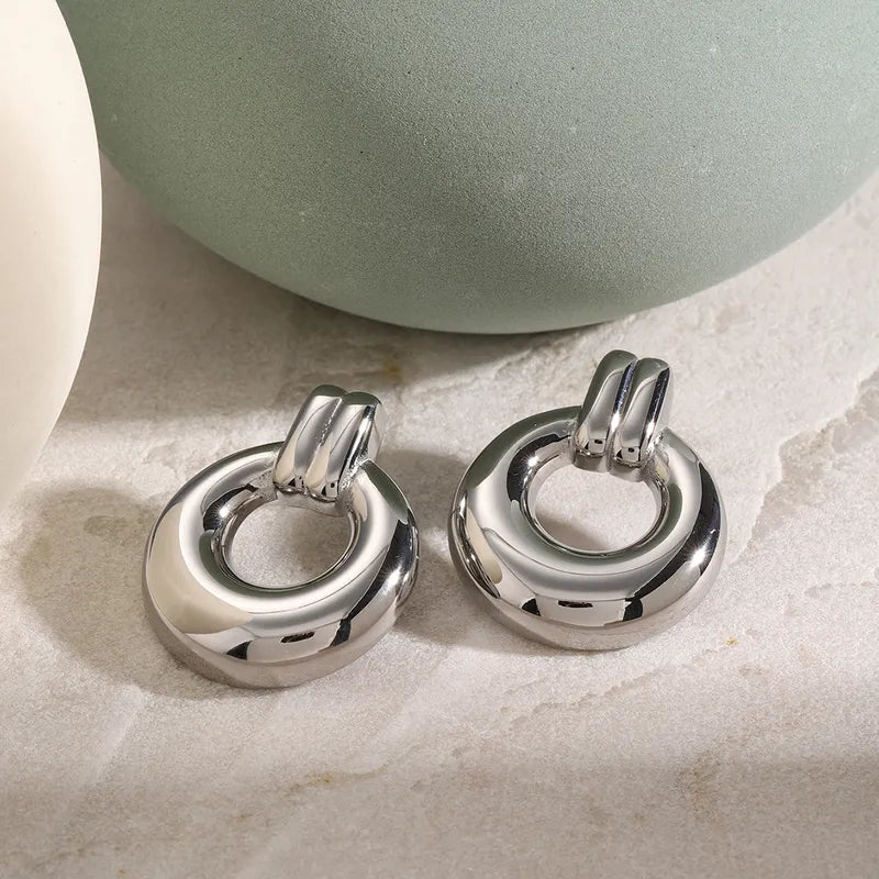 1 Pair IG Style Round Plating 316 Stainless Steel Drop Earrings