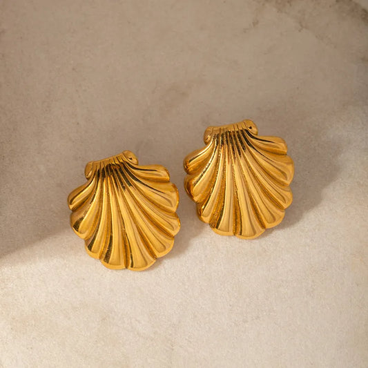 1 Pair IG Style Shell Stainless Steel 18K Gold Plated Ear Studs