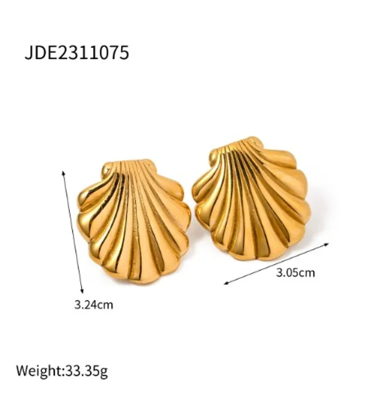 1 Pair IG Style Shell Stainless Steel 18K Gold Plated Ear Studs