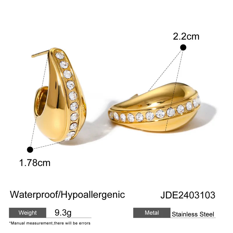 1 Pair IG Style Simple Style C Shape Hollow Out Inlay 316 Stainless Steel Pearl Zircon 18K Gold Plated Ear Studs