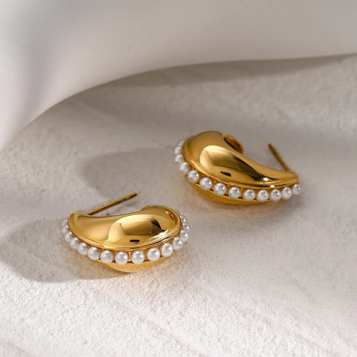 1 Pair IG Style Simple Style C Shape Hollow Out Inlay 316 Stainless Steel Pearl Zircon 18K Gold Plated Ear Studs