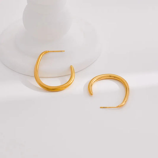 1 Pair IG Style Simple Style C Shape Plating 316 Stainless Steel 18K Gold Plated Earrings