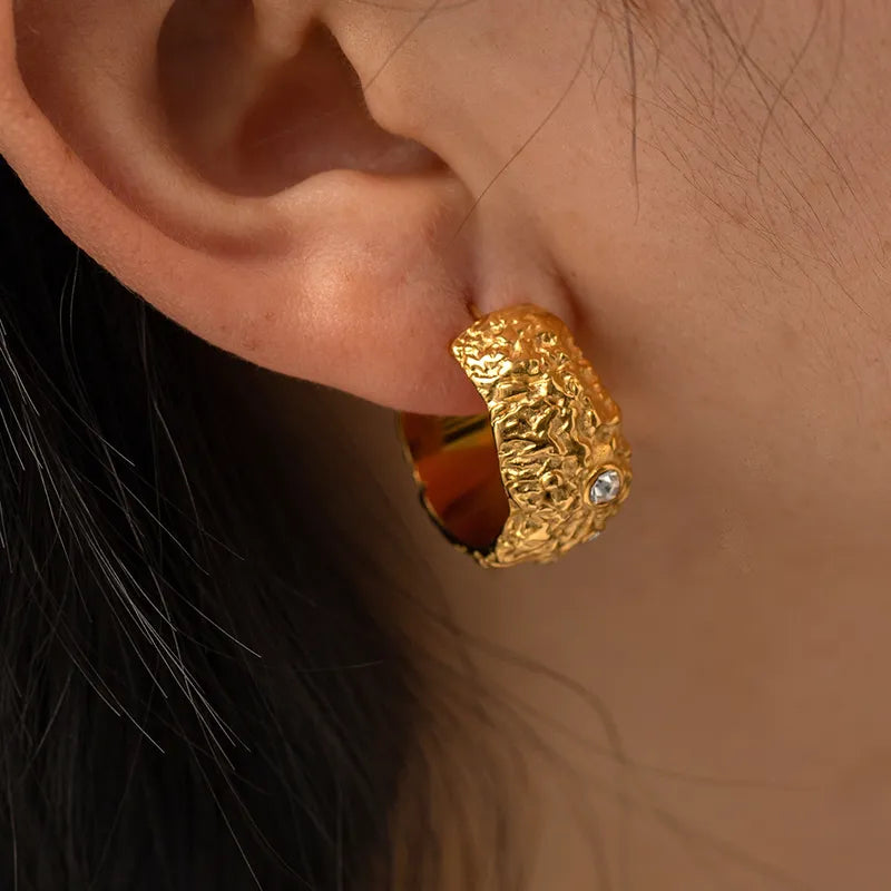 1 Pair IG Style Simple Style C Shape Plating Inlay 316 Stainless Steel Rhinestones 18K Gold Plated Ear Studs