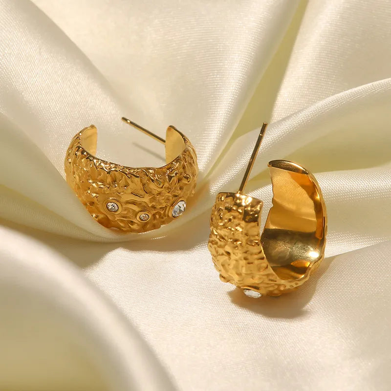 1 Pair IG Style Simple Style C Shape Plating Inlay 316 Stainless Steel Rhinestones 18K Gold Plated Ear Studs