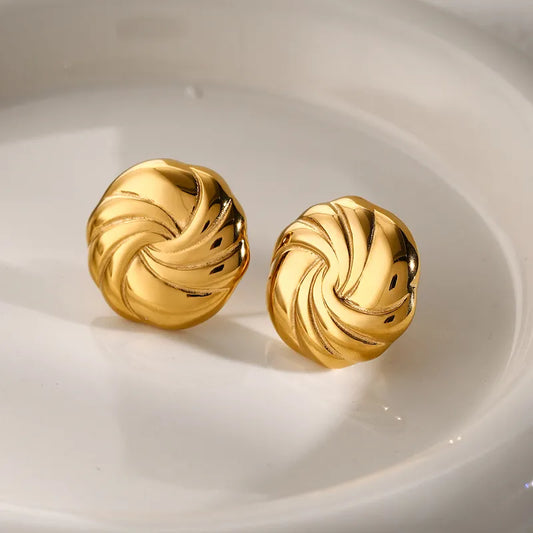 1 Pair IG Style Simple Style Classic Style Solid Color Spiral Stripe Plating 316 Stainless Steel 18K Gold Plated Ear Studs