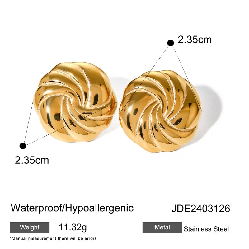 1 Pair IG Style Simple Style Classic Style Solid Color Spiral Stripe Plating 316 Stainless Steel 18K Gold Plated Ear Studs