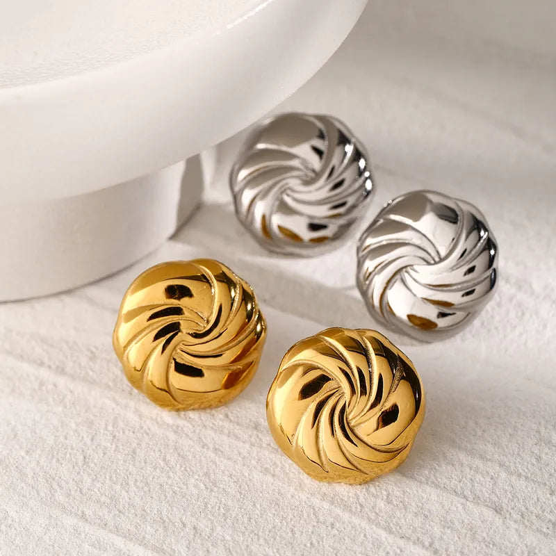 1 Pair IG Style Simple Style Classic Style Solid Color Spiral Stripe Plating 316 Stainless Steel 18K Gold Plated Ear Studs