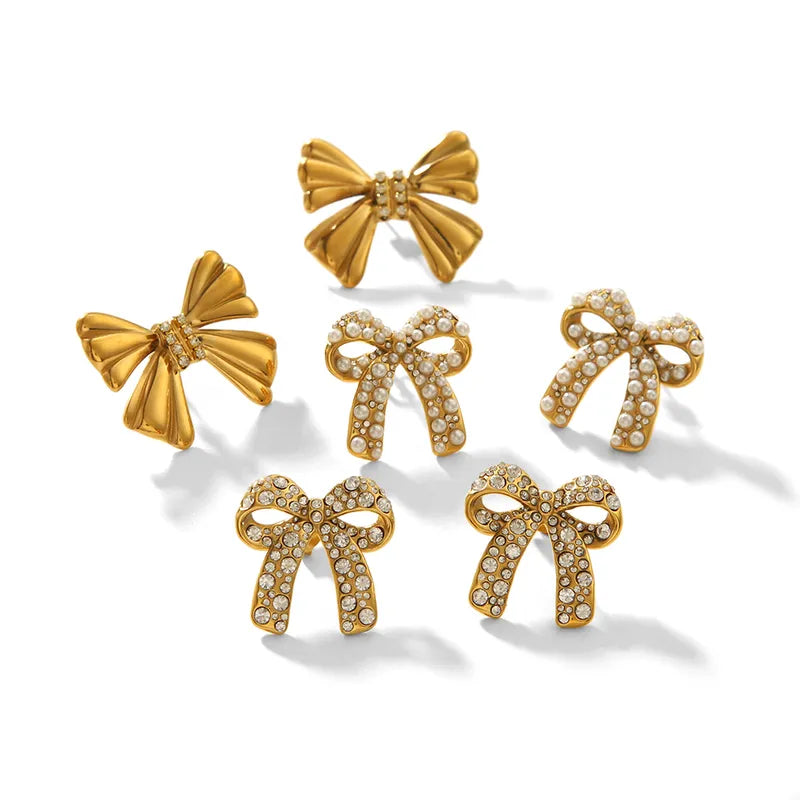 1 Pair IG Style Simple Style Commute Bow Knot Polishing Inlay 304 Stainless Steel Zircon 18K Gold Plated Ear Studs