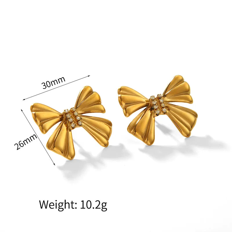 1 Pair IG Style Simple Style Commute Bow Knot Polishing Inlay 304 Stainless Steel Zircon 18K Gold Plated Ear Studs