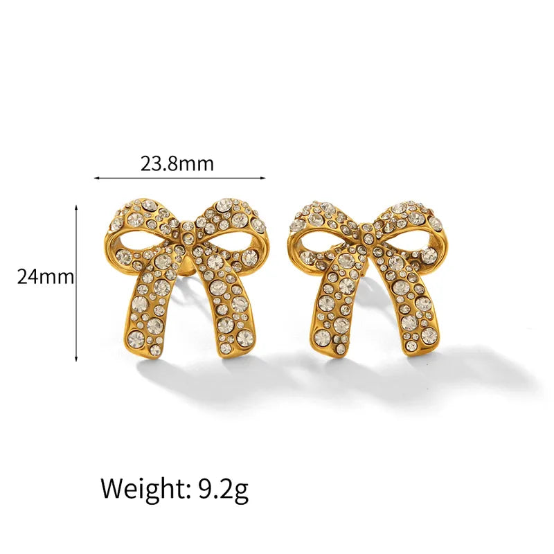 1 Pair IG Style Simple Style Commute Bow Knot Polishing Inlay 304 Stainless Steel Zircon 18K Gold Plated Ear Studs