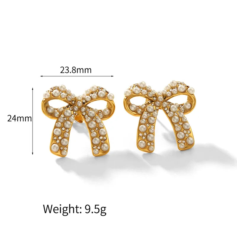 1 Pair IG Style Simple Style Commute Bow Knot Polishing Inlay 304 Stainless Steel Zircon 18K Gold Plated Ear Studs