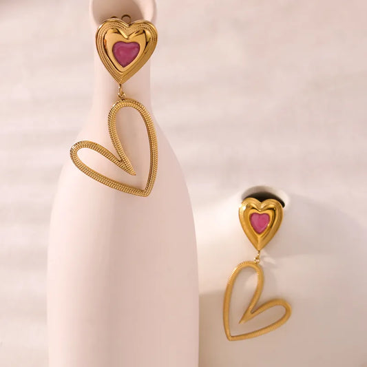 1 Pair IG Style Simple Style Commute Heart Shape 304 Stainless Steel 18K Gold Plated Drop Earrings