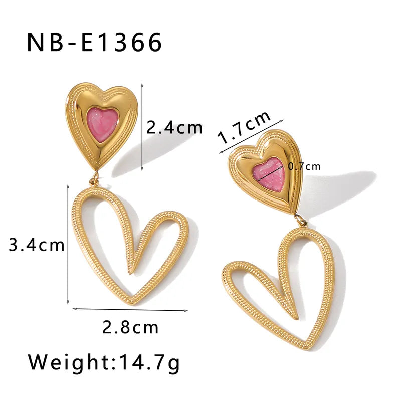 1 Pair IG Style Simple Style Commute Heart Shape 304 Stainless Steel 18K Gold Plated Drop Earrings