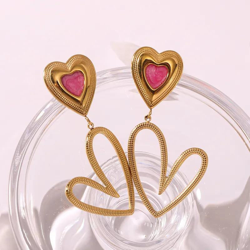 1 Pair IG Style Simple Style Commute Heart Shape 304 Stainless Steel 18K Gold Plated Drop Earrings