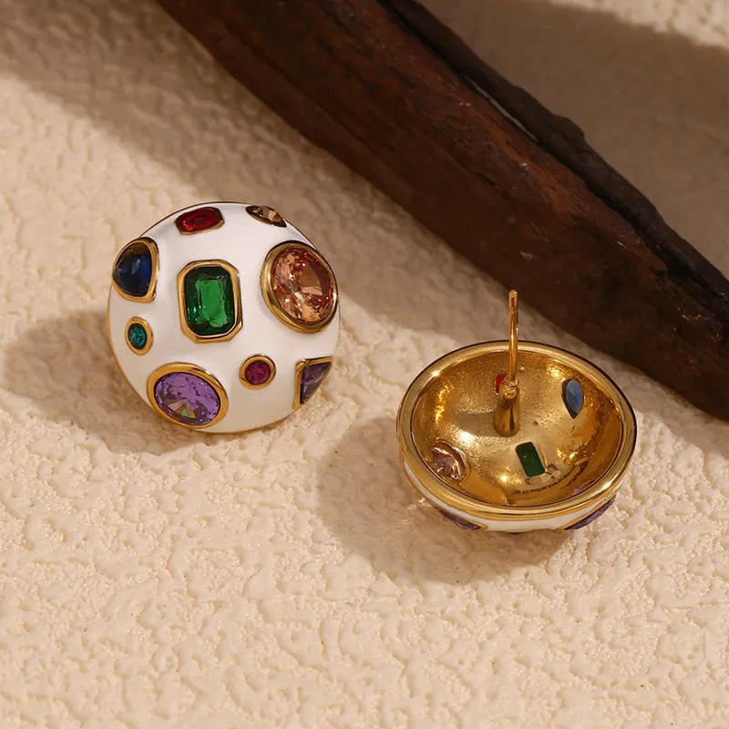 1 Pair IG Style Simple Style Geometric Enamel Inlay 304 Stainless Steel Zircon 18K Gold Plated Ear Studs