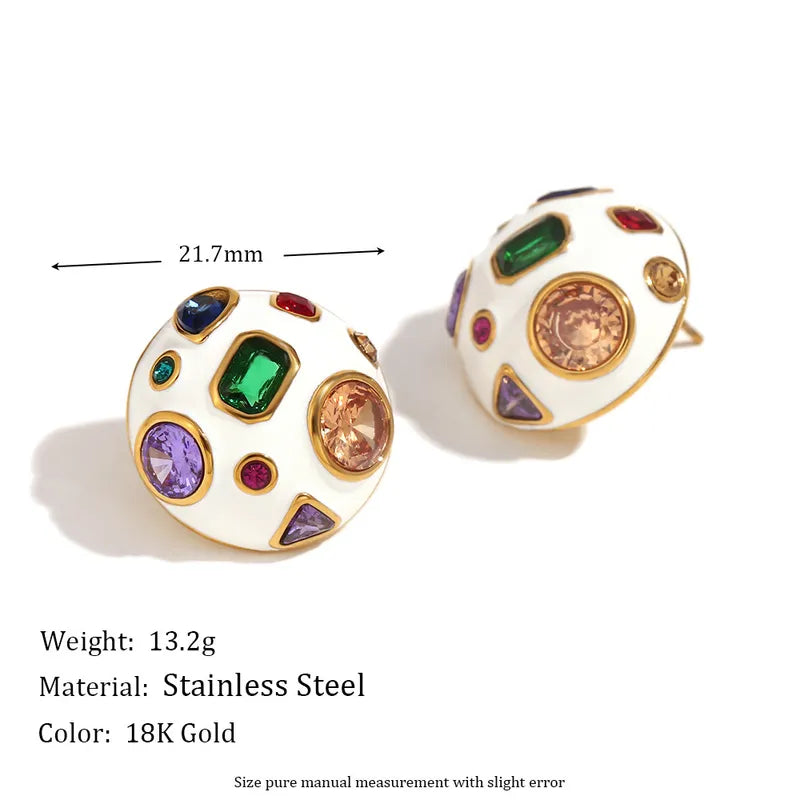 1 Pair IG Style Simple Style Geometric Enamel Inlay 304 Stainless Steel Zircon 18K Gold Plated Ear Studs