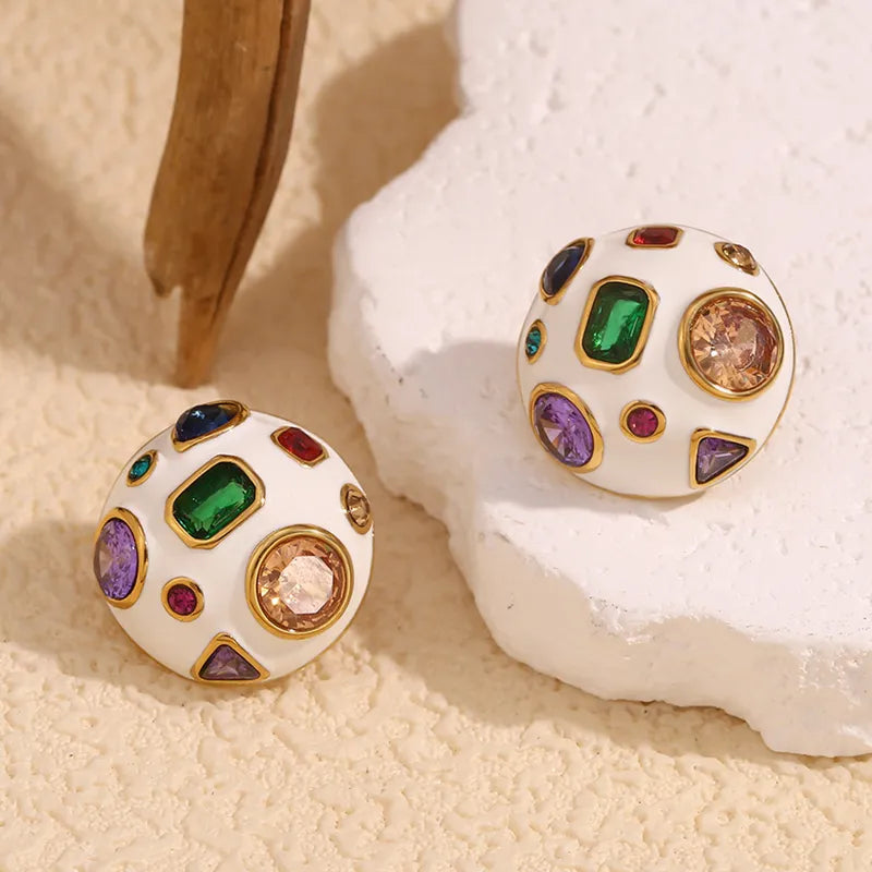 1 Pair IG Style Simple Style Geometric Enamel Inlay 304 Stainless Steel Zircon 18K Gold Plated Ear Studs