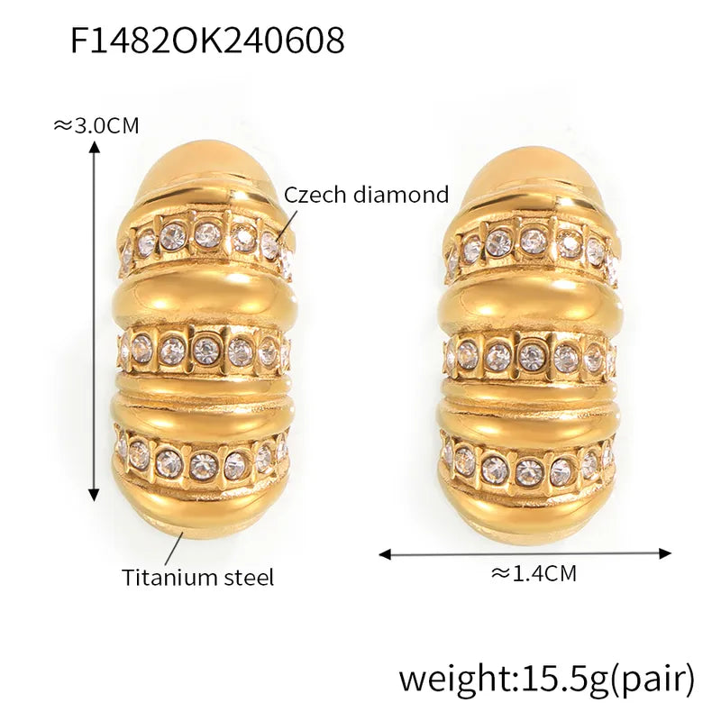 1 Pair IG Style Simple Style Geometric Inlay 304 Stainless Steel Rhinestones 18K Gold Plated Ear Studs