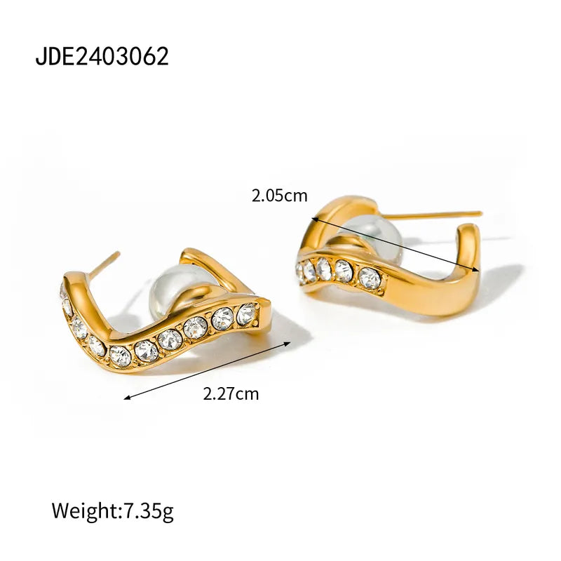 1 Pair IG Style Simple Style Geometric Inlay 316 Stainless Steel Pearl Zircon 18K Gold Plated Ear Studs