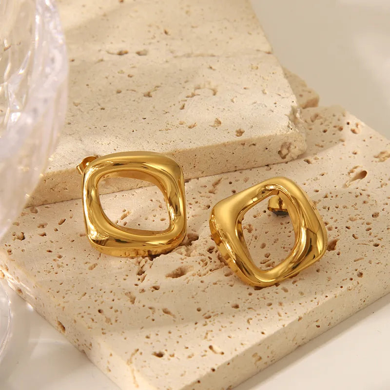 1 Pair IG Style Simple Style Geometric Polishing Plating Hollow Out 304 Stainless Steel 18K Gold Plated Ear Studs