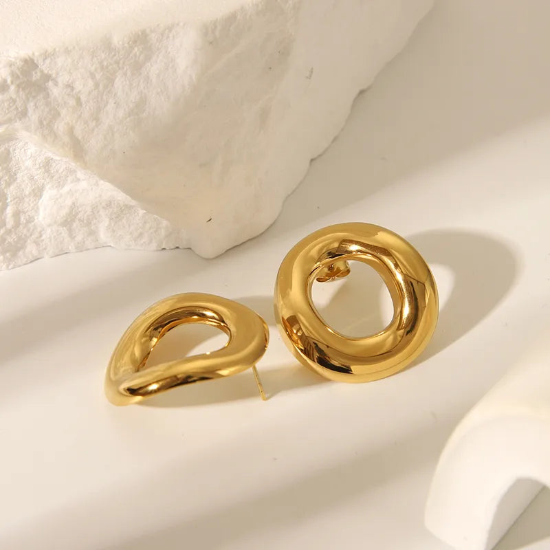 1 Pair IG Style Simple Style Geometric Polishing Plating Hollow Out 304 Stainless Steel 18K Gold Plated Ear Studs