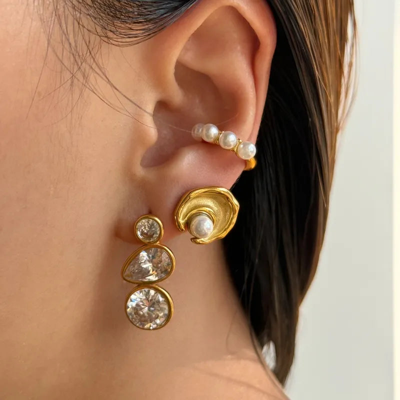 1 Pair IG Style Simple Style Geometric Water Droplets Plating Inlay Titanium Steel Pearl Zircon 18K Gold Plated Drop Earrings Ear Cuffs Ear Studs