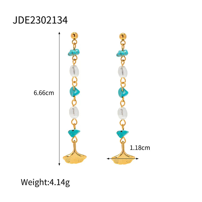 1 Pair IG Style Simple Style Ginkgo Leaf Irregular Beaded Tassel 304 Stainless Steel 18K Gold Plated Drop Earrings