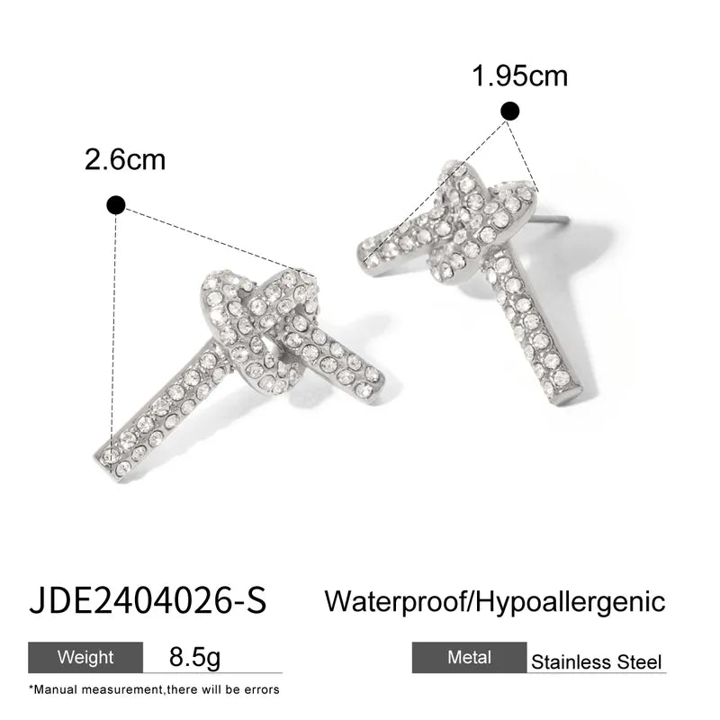 1 Pair IG Style Simple Style Heart Shape Knot Inlay 316 Stainless Steel Zircon Ear Studs