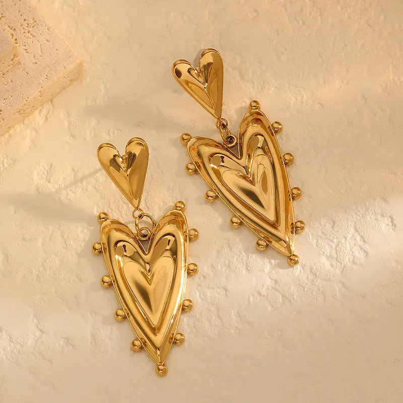 1 Pair IG Style Simple Style Heart Shape Polishing 304 Stainless Steel 18K Gold Plated Drop Earrings