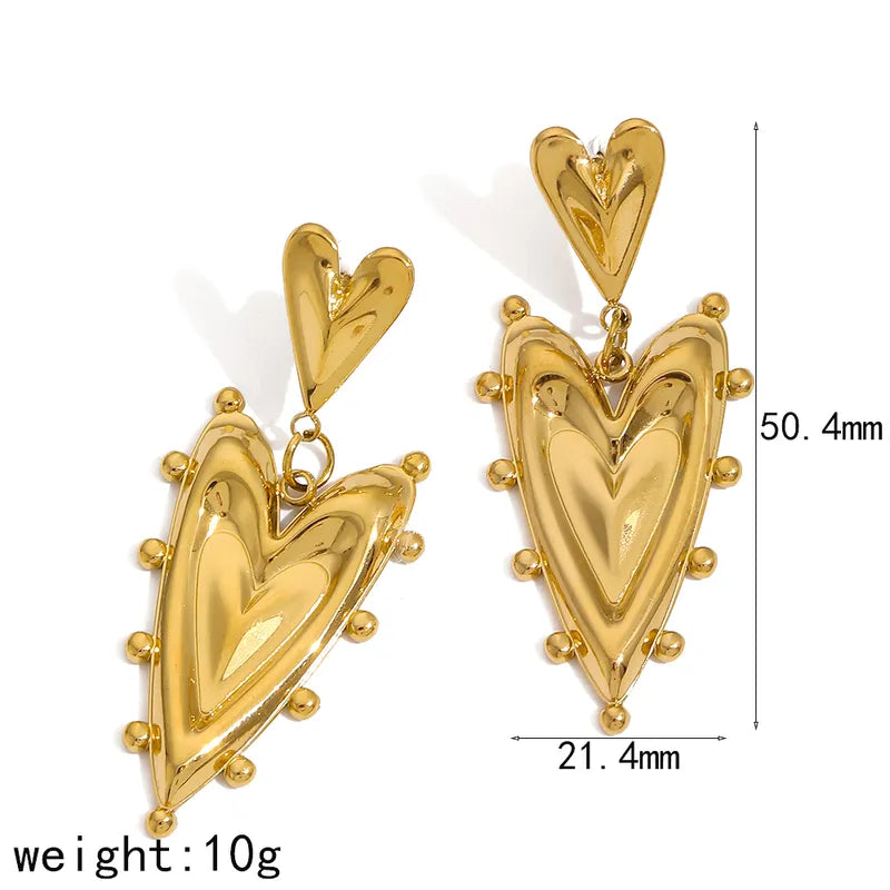 1 Pair IG Style Simple Style Heart Shape Polishing 304 Stainless Steel 18K Gold Plated Drop Earrings