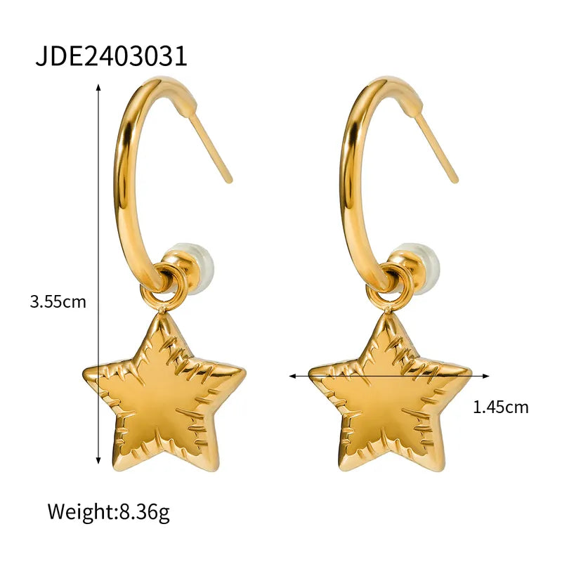 1 Pair IG Style Simple Style Pentagram Heart Shape 316 Stainless Steel 18K Gold Plated Drop Earrings