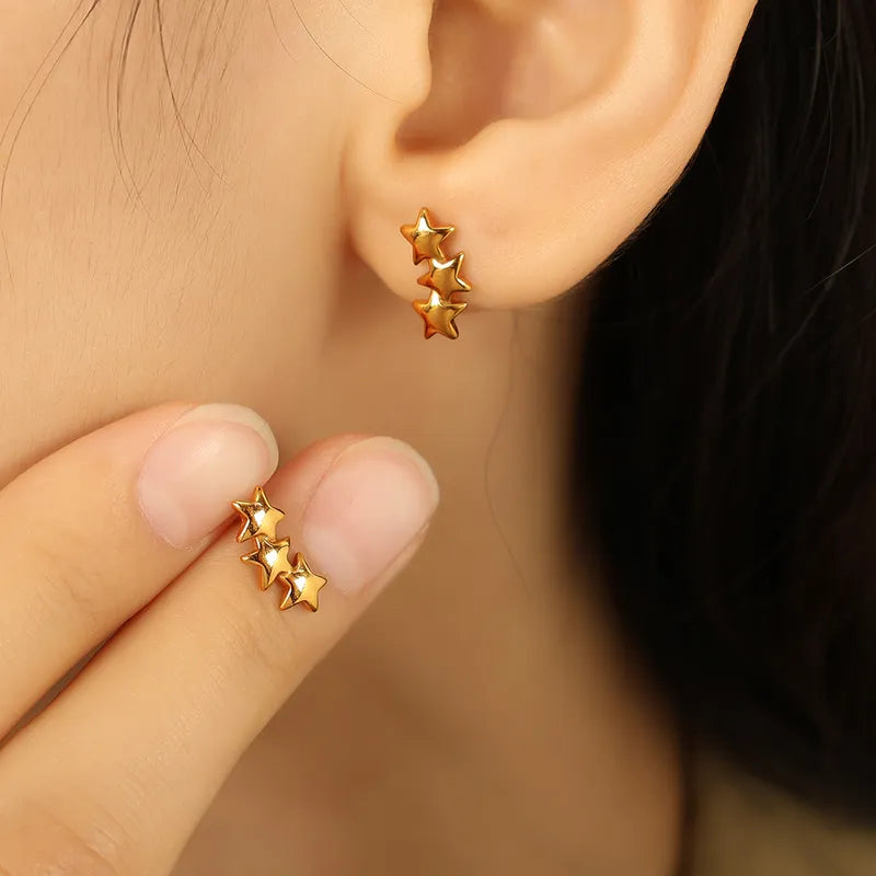 1 Pair IG Style Simple Style Roman Style Star Polishing Plating 304 Stainless Steel 18K Gold Plated Ear Studs