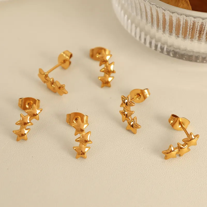 1 Pair IG Style Simple Style Roman Style Star Polishing Plating 304 Stainless Steel 18K Gold Plated Ear Studs