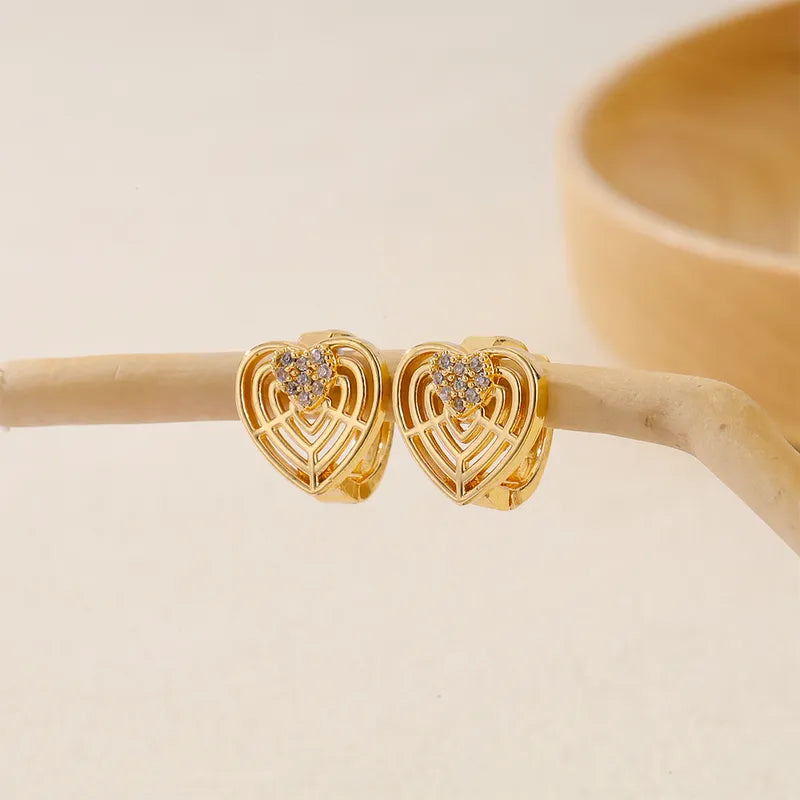 1 Pair IG Style Simple Style Round Heart Shape Inlay Copper Zircon Earring