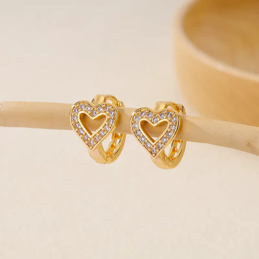 1 Pair IG Style Simple Style Round Heart Shape Inlay Copper Zircon Earring