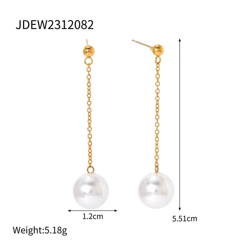 1 Pair IG Style Simple Style Round Pearl 304 Stainless Steel 18K Gold Plated Drop Earrings