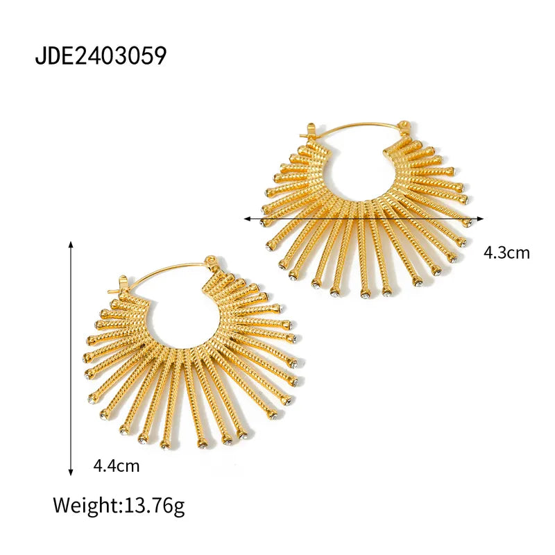 1 Pair IG Style Simple Style Sector Inlay 316 Stainless Steel Rhinestones 18K Gold Plated Earrings