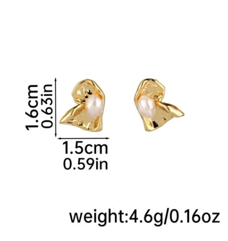 1 Pair IG Style Simple Style Solid Color Inlay Copper Freshwater Pearl 18K Gold Plated Silver Plated Ear Studs